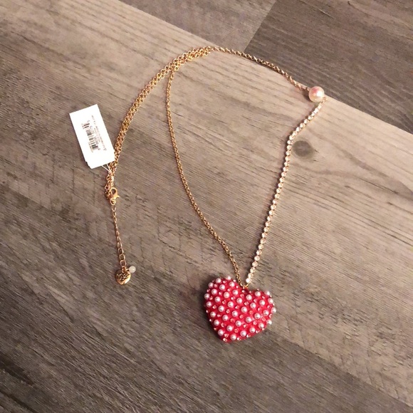 Betsey Johnson Gold Tone XOXO Red Heart Pendant Necklace Crystal Chain Accent - Picture 3 of 14